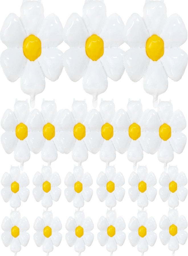 EUVBOKW 21PCS Daisy Balloons,White Foil Flower Balloons Set for Groovy Baby Shower Birthday Wedding Spring Party Decorations Supplies(3 Large,6 Medium,12 Small) - Image 1